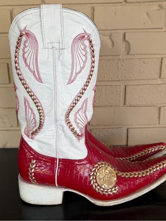 El General Other - EL GENERAL Genuine Red Leather Pointed Toe Cowboy Boots Mens MEX 27 US 8 Western